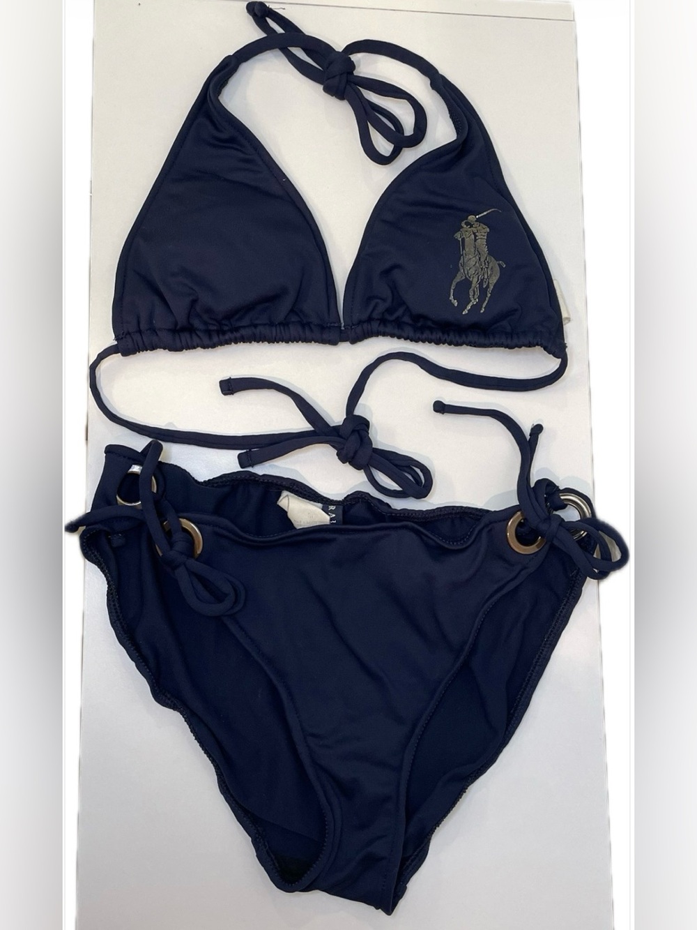 Vintage Ralph Lauren Polo Bikini S Navy Swimsuit Size S Pony Old Money Hampton
